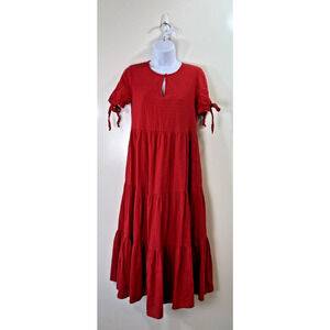 Madewell Women’s Midi Dress Size XXS Red Swiss Dot‎ Tiered Vibrant Travel Boho